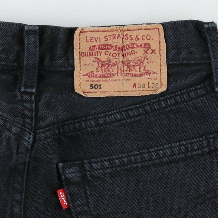 1990'S Levi's 501 Euro Model Black Denim Straight Leg Jeans, Made in France, Women's Size L (W27 equivalent) cotton black type Vintage Second Hand