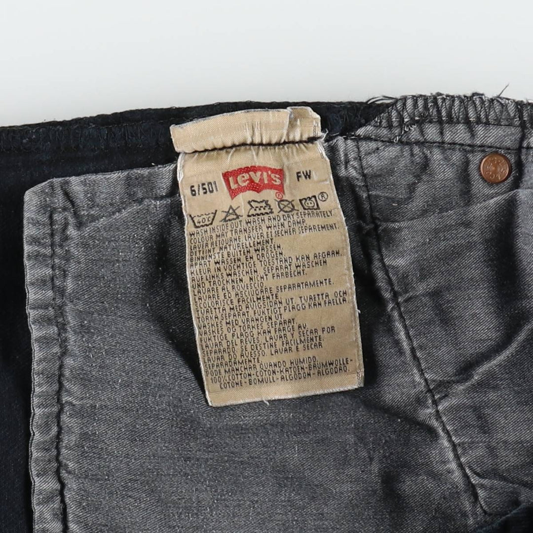 1990'S Levi's 501 Euro Model Black Denim Straight Leg Jeans, Made in France, Women's Size L (W27 equivalent) cotton black type Vintage Second Hand