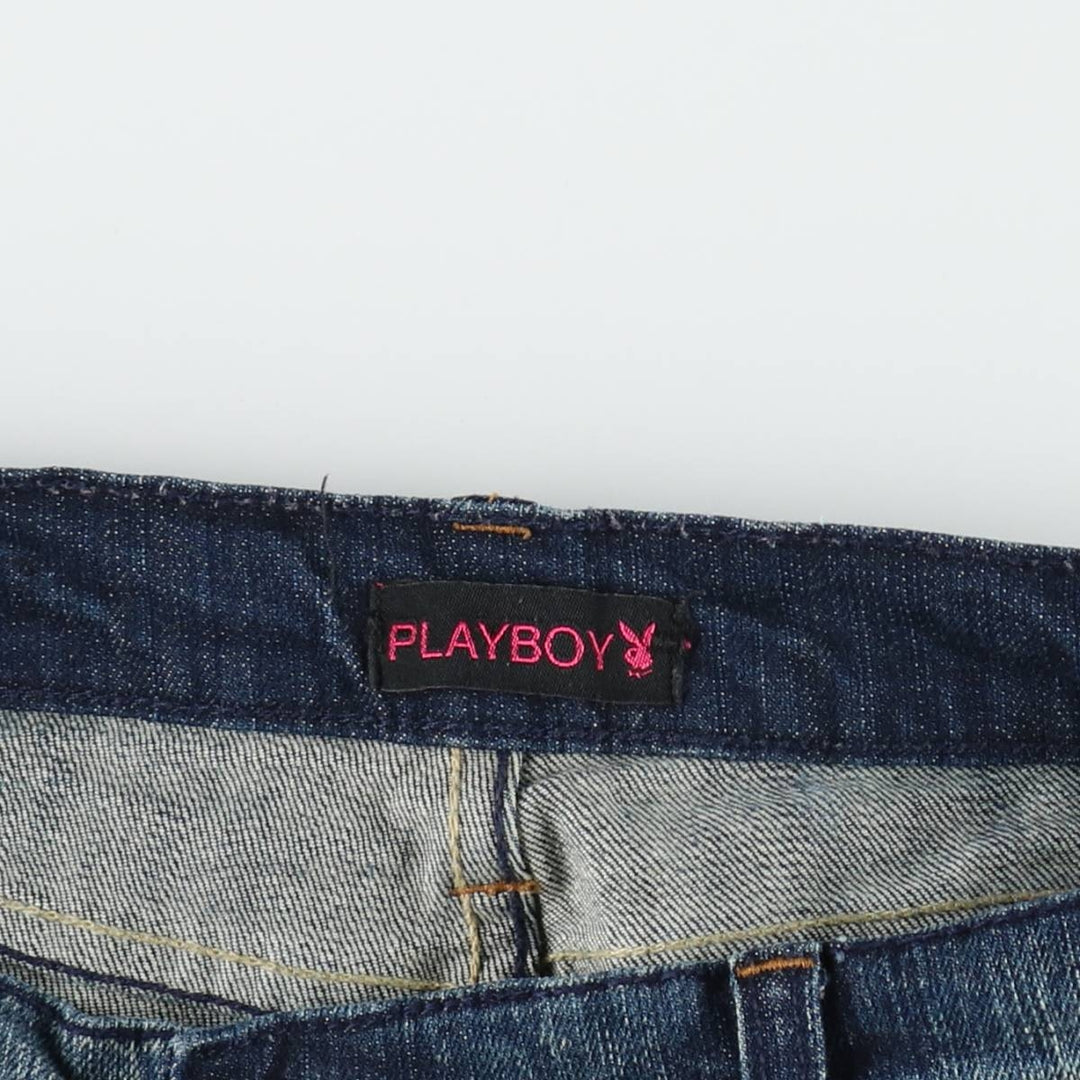Playboy flared denim pants, women's size XL (equivalent to W32). cotton Navy blue Vintage Second Hand