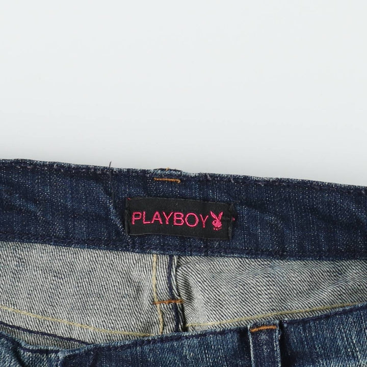 Playboy flared denim pants, women's size XL (equivalent to W32). cotton Navy blue Vintage Second Hand