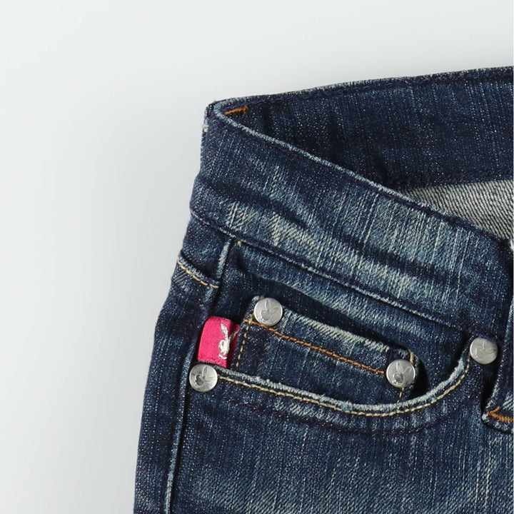 Playboy flared denim pants, women's size XL (equivalent to W32). cotton Navy blue Vintage Second Hand