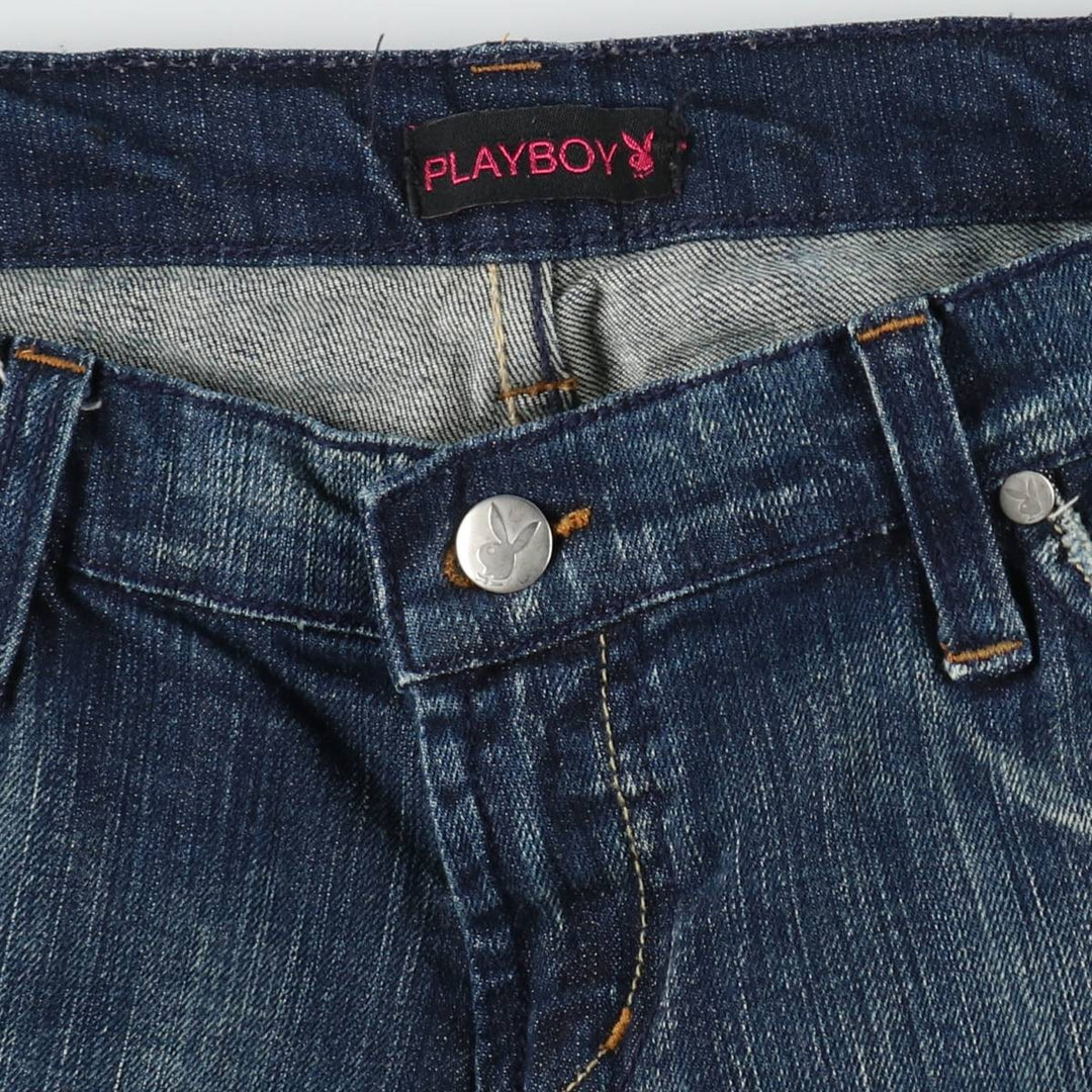 Playboy flared denim pants, women's size XL (equivalent to W32). cotton Navy blue Vintage Second Hand