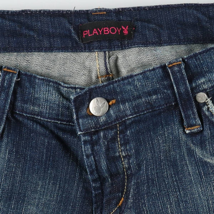 Playboy flared denim pants, women's size XL (equivalent to W32). cotton Navy blue Vintage Second Hand