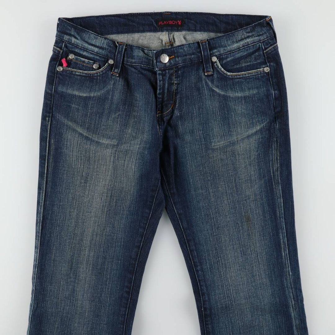 Playboy flared denim pants, women's size XL (equivalent to W32). cotton Navy blue Vintage Second Hand