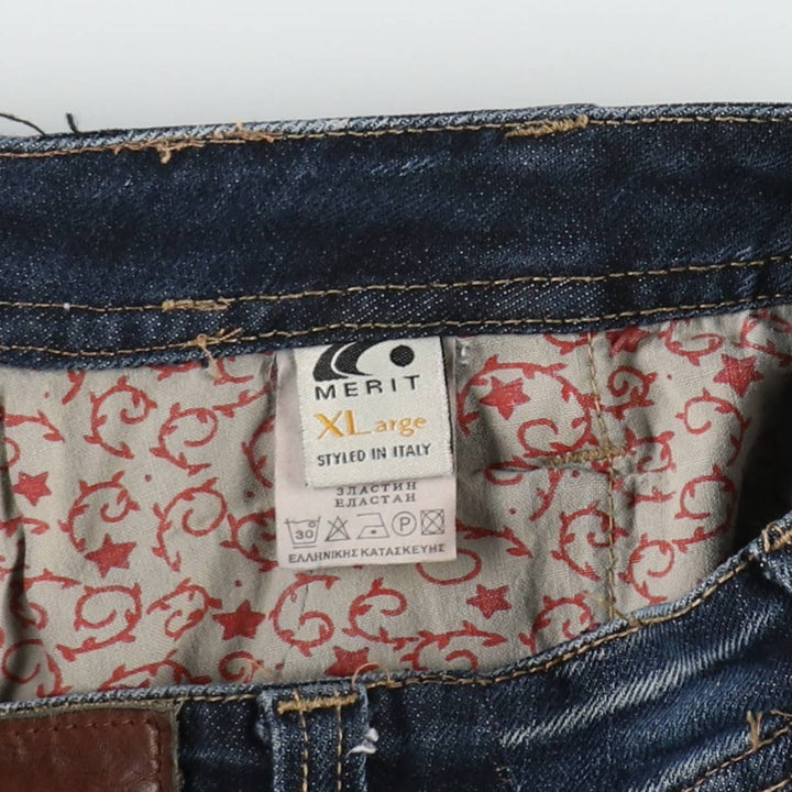 MISS DENIM MERIT Flare Cut Denim Pants, Women's Size L (equivalent to W30) cotton Navy blue Vintage Second Hand