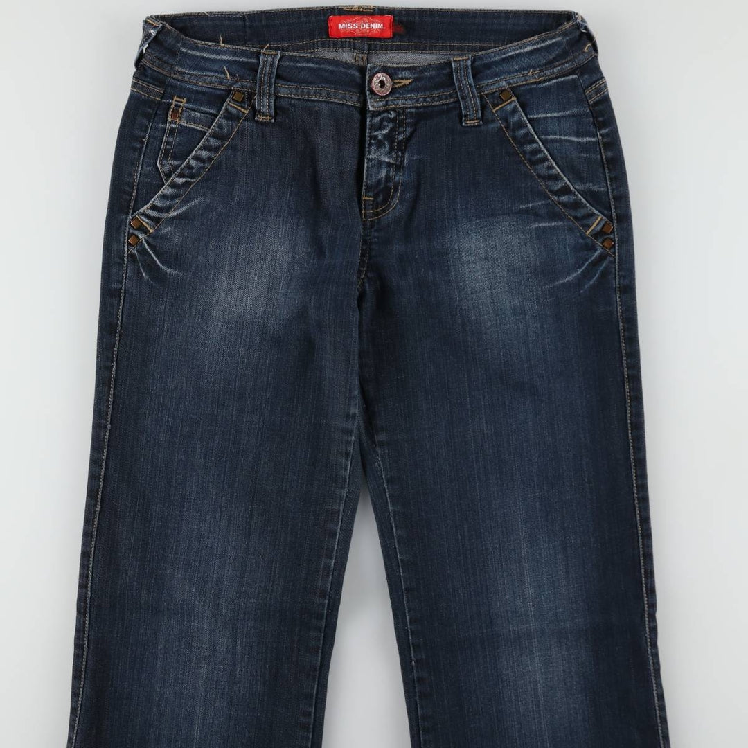 MISS DENIM MERIT Flare Cut Denim Pants, Women's Size L (equivalent to W30) cotton Navy blue Vintage Second Hand