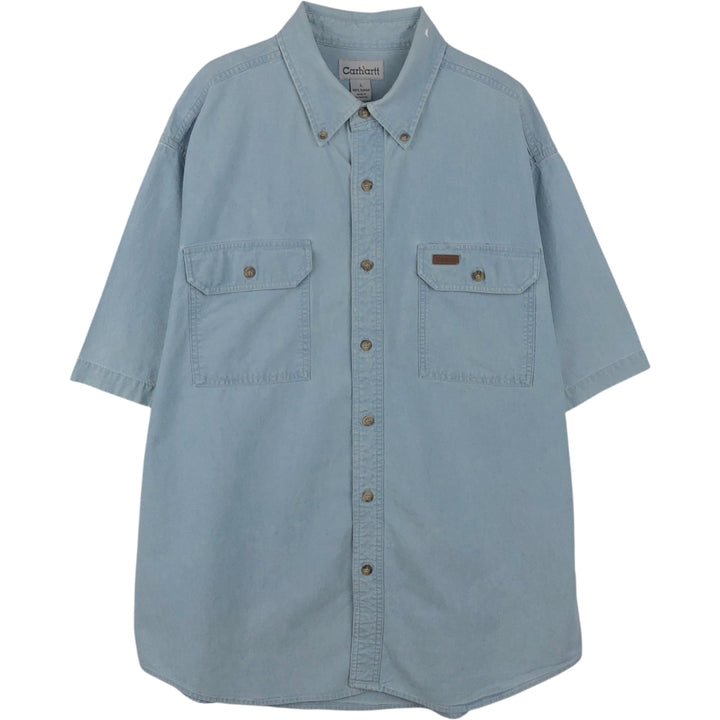 Carhartt button-down short-sleeve work shirt, men's size L cotton Blue type light blue Vintage Second Hand