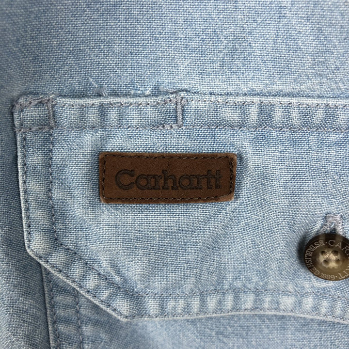 Carhartt button-down short-sleeve work shirt, men's size L cotton Blue type light blue Vintage Second Hand