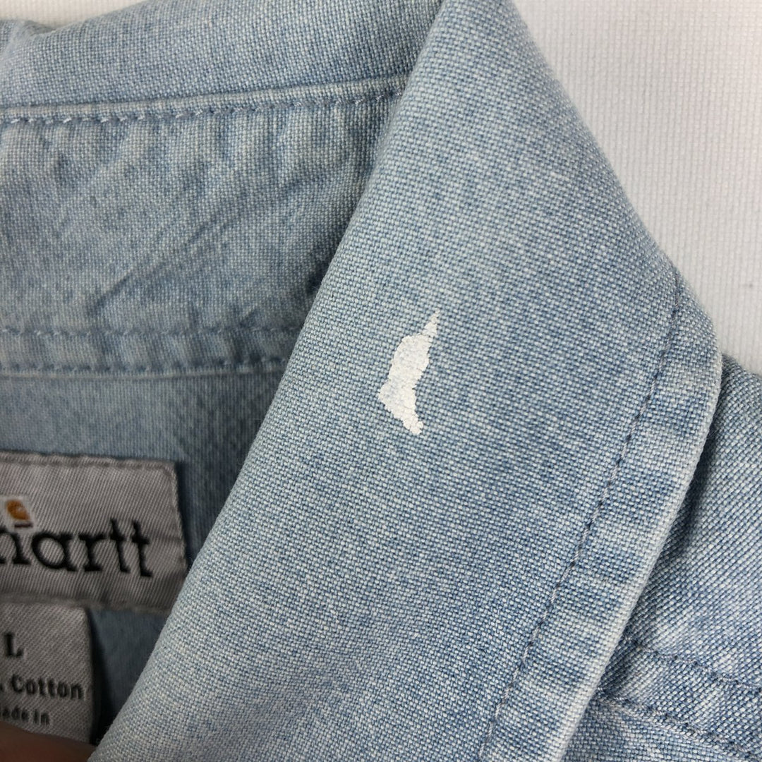 Carhartt button-down short-sleeve work shirt, men's size L cotton Blue type light blue Vintage Second Hand