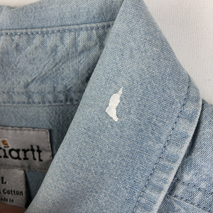 Carhartt button-down short-sleeve work shirt, men's size L cotton Blue type light blue Vintage Second Hand