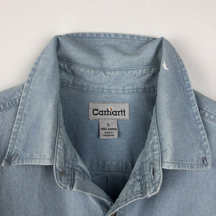 Carhartt button-down short-sleeve work shirt, men's size L cotton Blue type light blue Vintage Second Hand