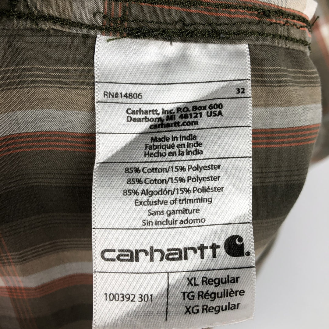 Carhartt Relaxed Fit Check Pattern Short-Sleeve Work Shirt, Boxy Shirt, Men's Size XL (approx.) cotton Khaki type Vintage Second Hand