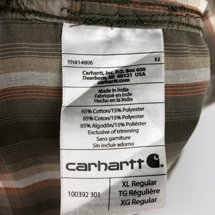 Carhartt Relaxed Fit Check Pattern Short-Sleeve Work Shirt, Boxy Shirt, Men's Size XL (approx.) cotton Khaki type Vintage Second Hand