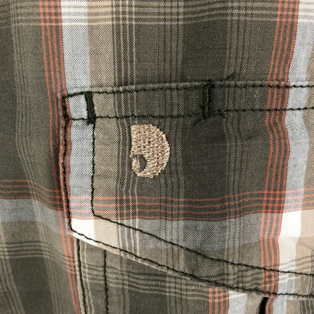 Carhartt Relaxed Fit Check Pattern Short-Sleeve Work Shirt, Boxy Shirt, Men's Size XL (approx.) cotton Khaki type Vintage Second Hand