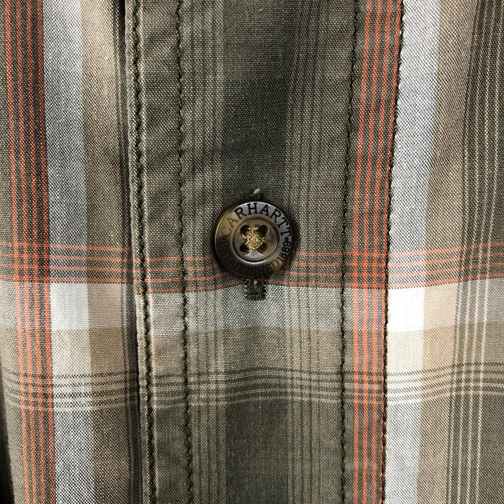 Carhartt Relaxed Fit Check Pattern Short-Sleeve Work Shirt, Boxy Shirt, Men's Size XL (approx.) cotton Khaki type Vintage Second Hand