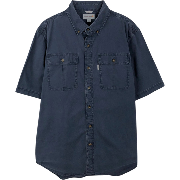 Carhartt Relaxed Fit Button-down Short Sleeve Work Shirt, Men's Size L cotton navy blue type Vintage Second Hand
