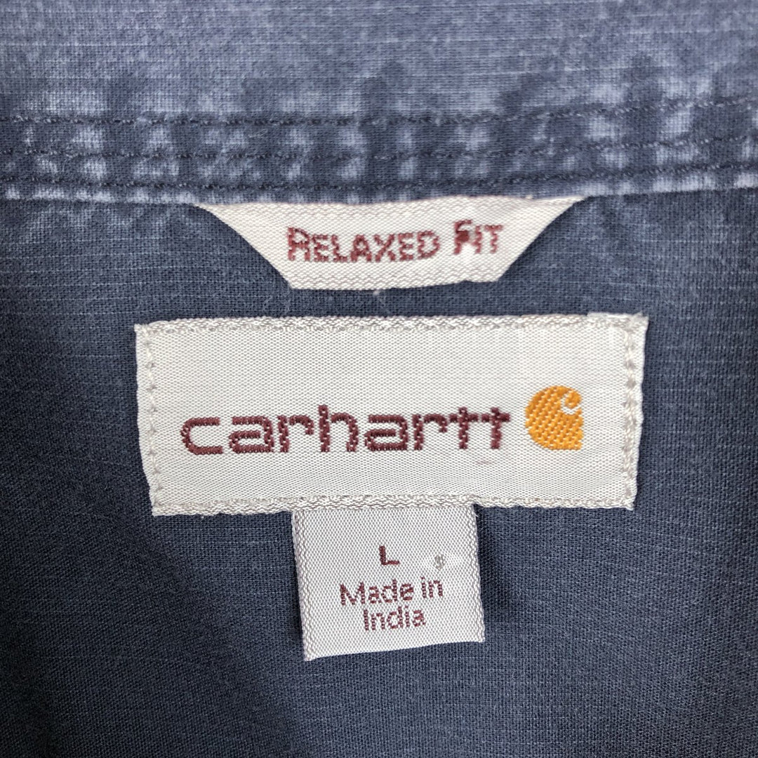 Carhartt Relaxed Fit Button-down Short Sleeve Work Shirt, Men's Size L cotton navy blue type Vintage Second Hand