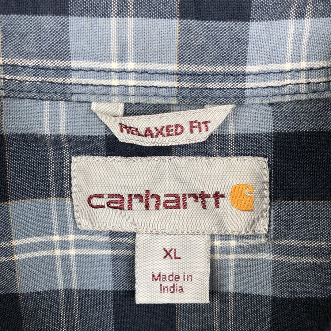 Carhartt RELAXED FIT Check Pattern Button-down Short Sleeve Work Shirt, Men's XL cotton navy blue type Vintage Second Hand