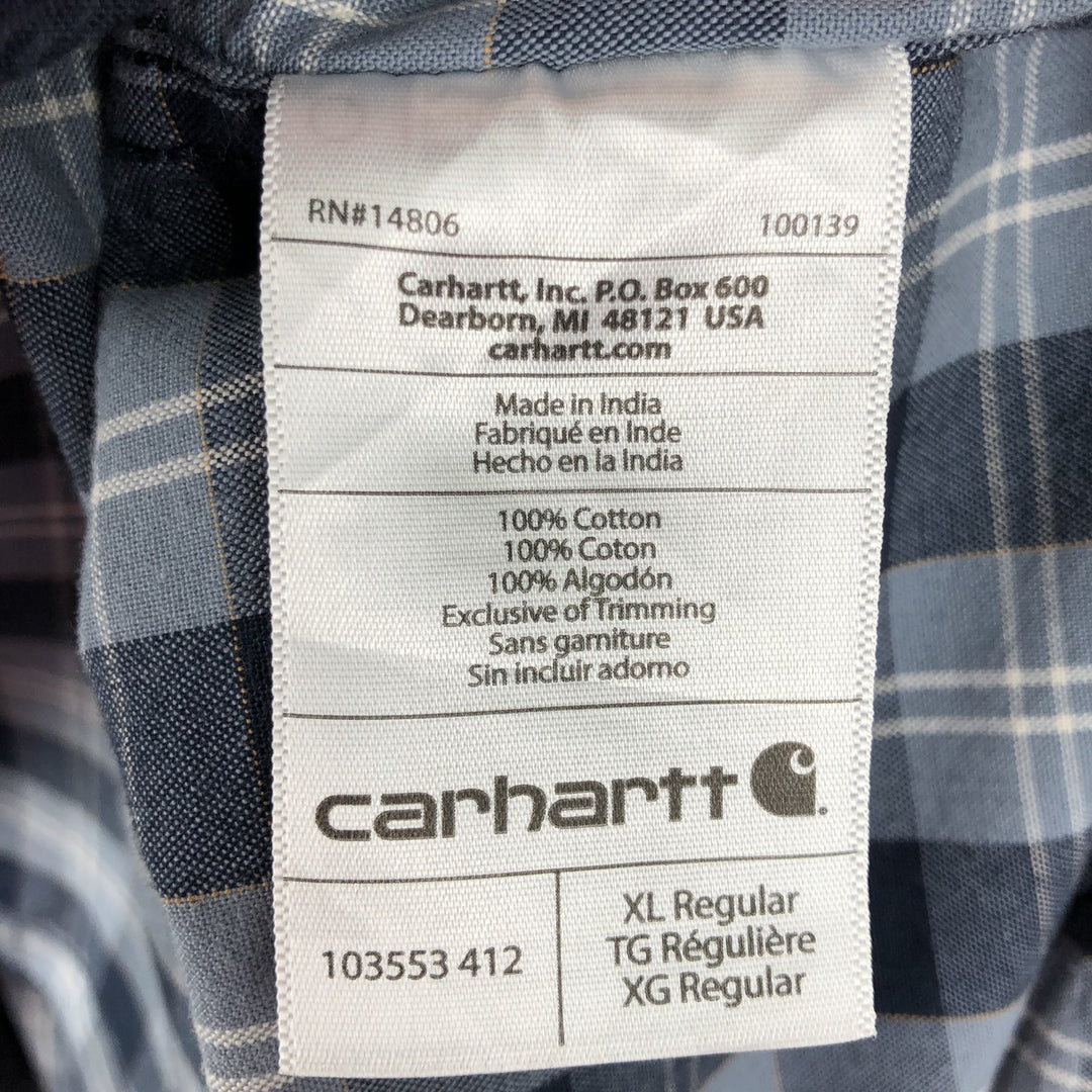 Carhartt RELAXED FIT Check Pattern Button-down Short Sleeve Work Shirt, Men's XL cotton navy blue type Vintage Second Hand