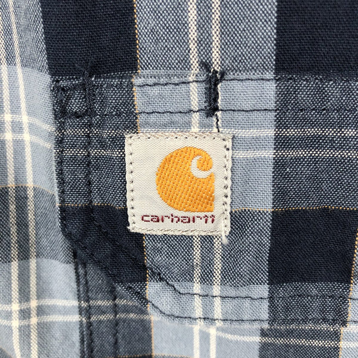 Carhartt RELAXED FIT Check Pattern Button-down Short Sleeve Work Shirt, Men's XL cotton navy blue type Vintage Second Hand