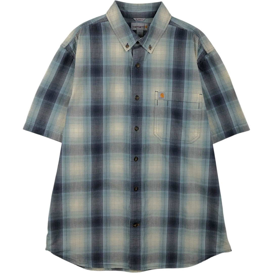 Carhartt Relaxed Fit Ombre Check Button-Down Short Sleeve Work Shirt, Men's Size L cotton ivory Vintage Second Hand