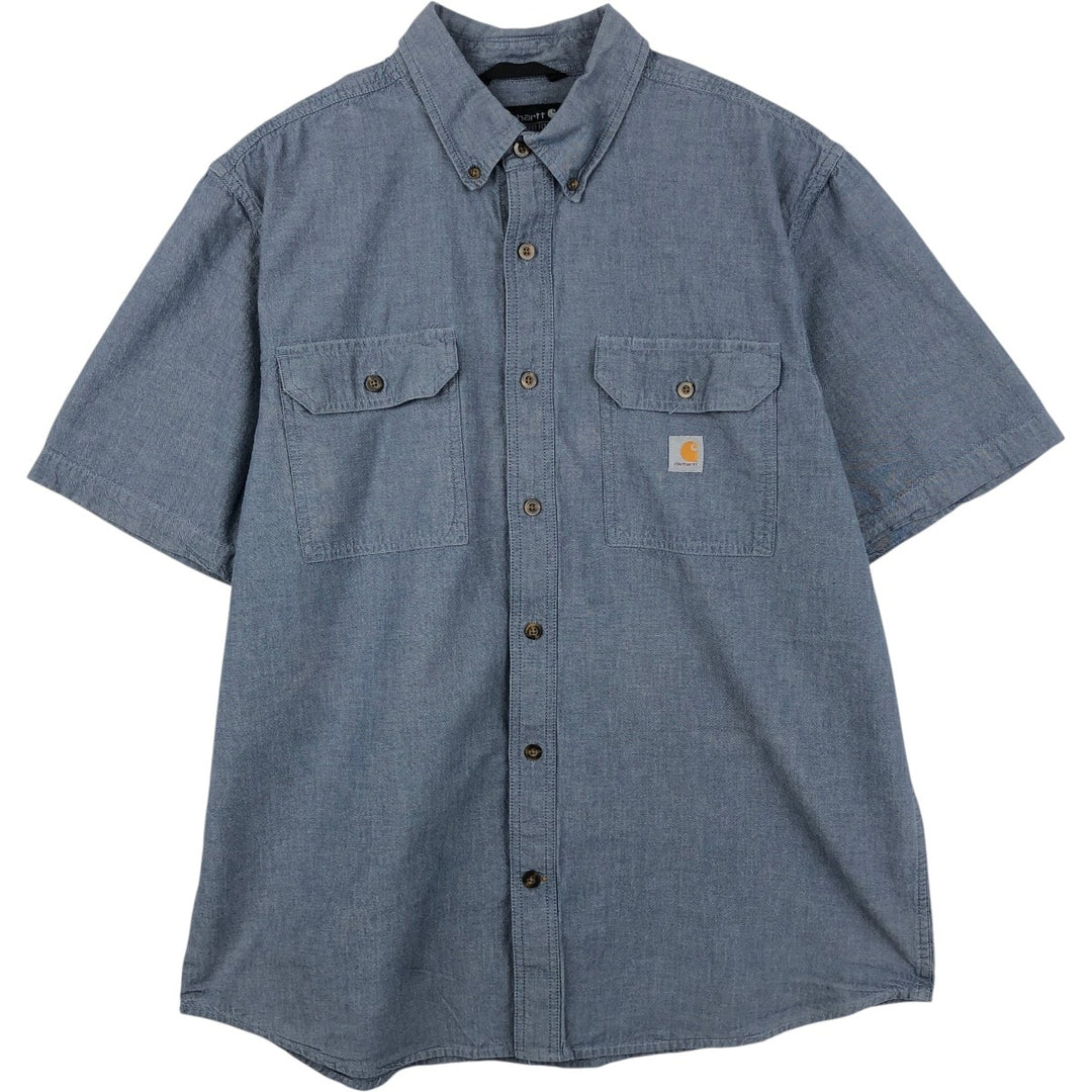 Carhartt Loose Fit Button-Down Short Sleeve Work Shirt, Men's Size L cotton Blue type light blue Vintage Second Hand