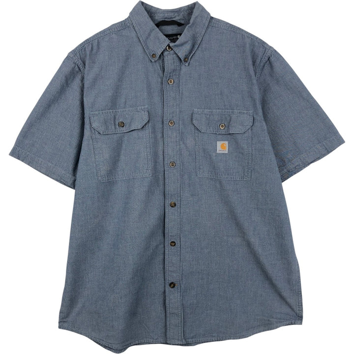 Carhartt Loose Fit Button-Down Short Sleeve Work Shirt, Men's Size L cotton Blue type light blue Vintage Second Hand