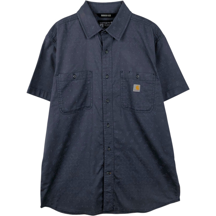 Carhartt Relaxed Fit Rugged Flex All-Over Print Short-Sleeve Work Shirt, Men's Size M (approx.) cotton navy blue type Vintage Second Hand
