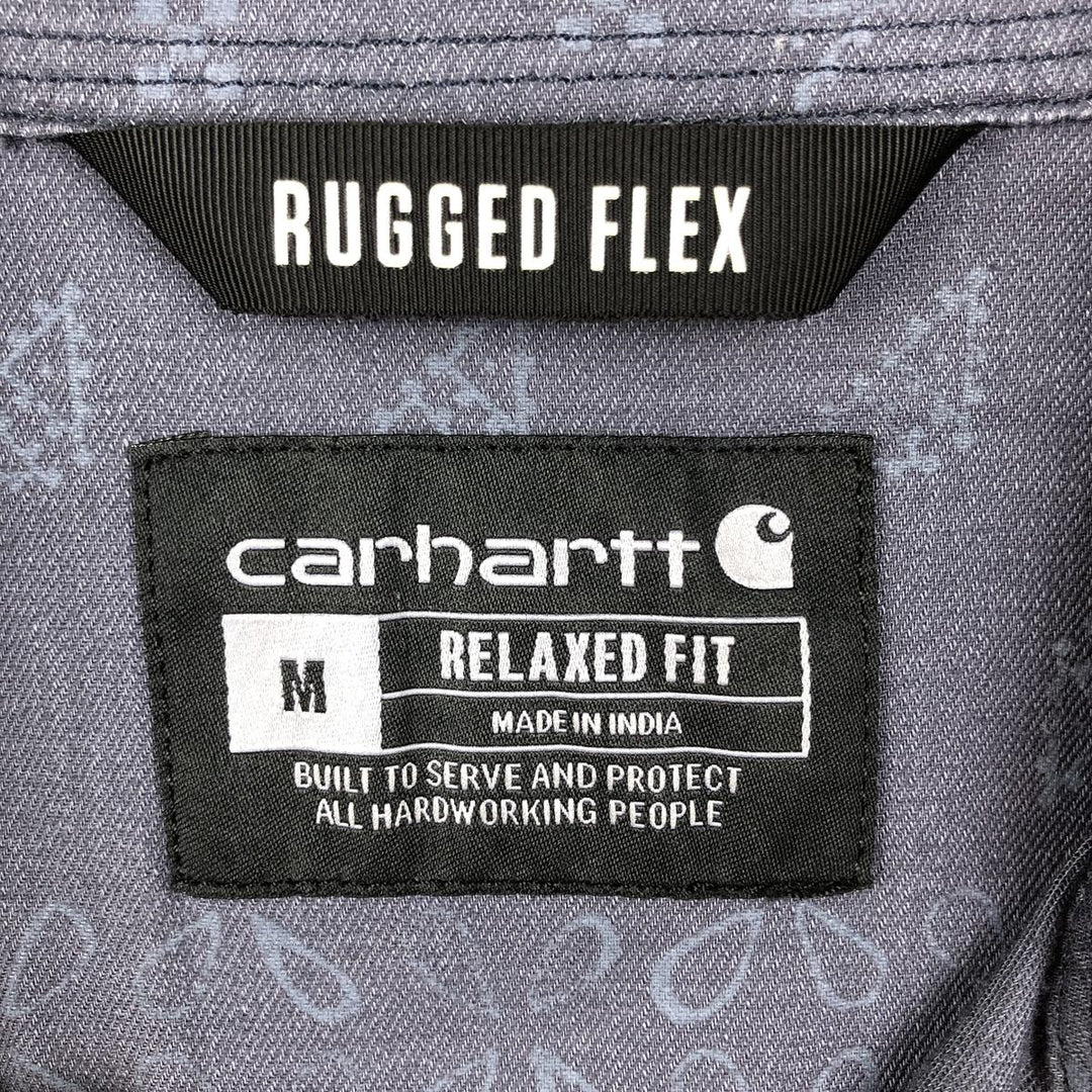 Carhartt Relaxed Fit Rugged Flex All-Over Print Short-Sleeve Work Shirt, Men's Size M (approx.) cotton navy blue type Vintage Second Hand