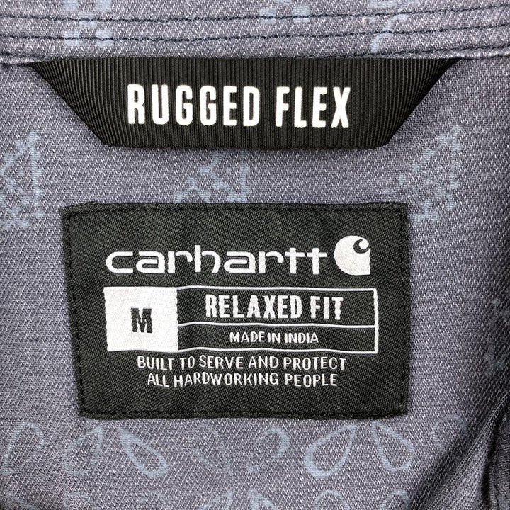 Carhartt Relaxed Fit Rugged Flex All-Over Print Short-Sleeve Work Shirt, Men's Size M (approx.) cotton navy blue type Vintage Second Hand