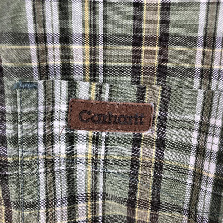 2000'S Carhartt Check Pattern Button-Down Short-Sleeve Work Shirt, Men's Size L (approx.) cotton Khaki type Vintage Second Hand
