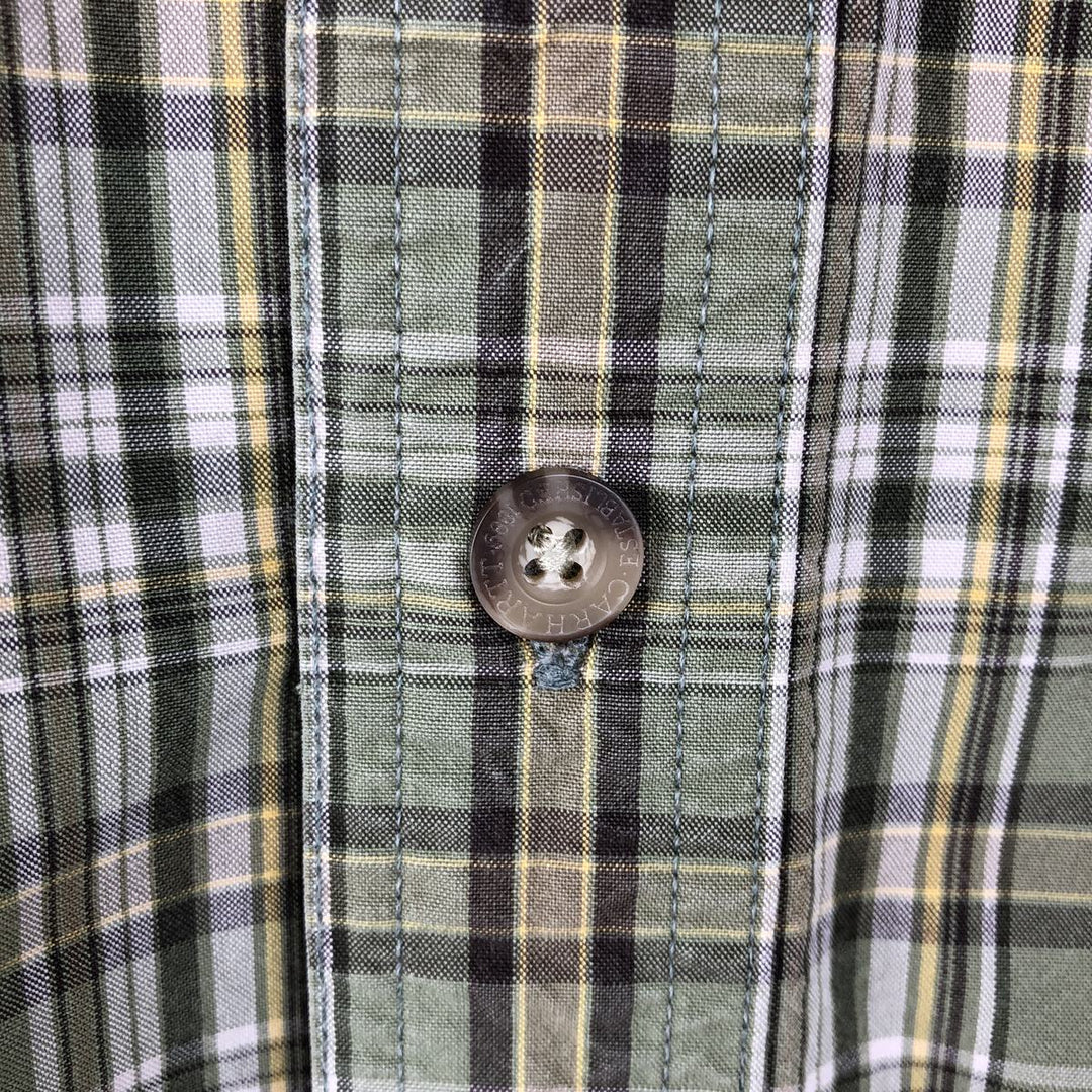 2000'S Carhartt Check Pattern Button-Down Short-Sleeve Work Shirt, Men's Size L (approx.) cotton Khaki type Vintage Second Hand