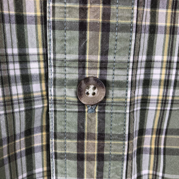 2000'S Carhartt Check Pattern Button-Down Short-Sleeve Work Shirt, Men's Size L (approx.) cotton Khaki type Vintage Second Hand