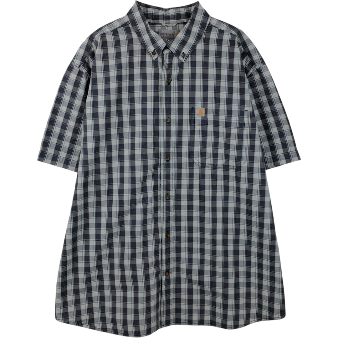 Carhartt RELAXED FIT Check Pattern Button-down Short Sleeve Work Shirt, Men's XXL cotton Charcoal Vintage Second Hand