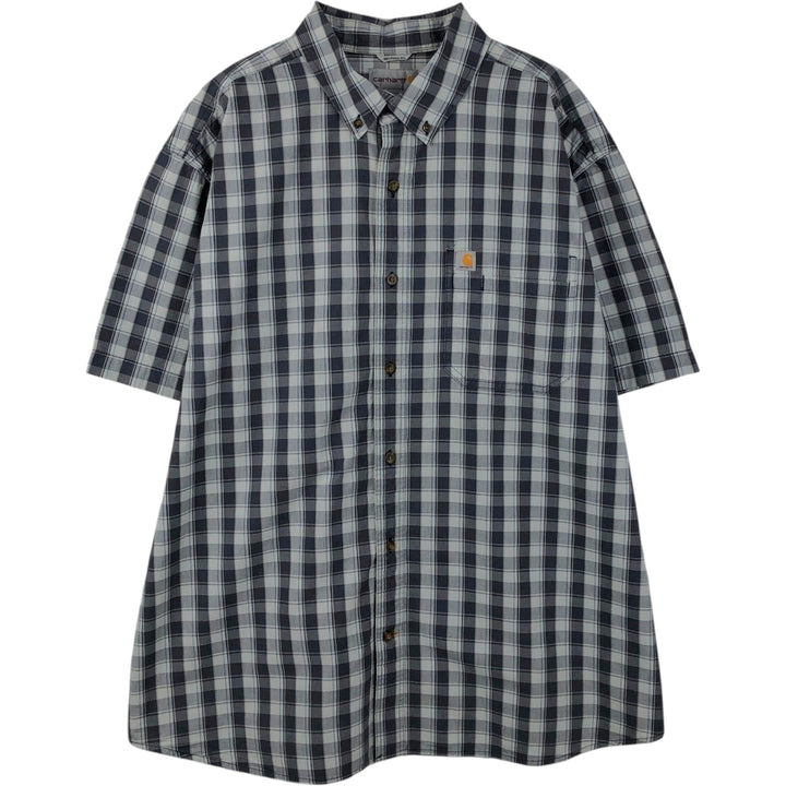 Carhartt RELAXED FIT Check Pattern Button-down Short Sleeve Work Shirt, Men's XXL cotton Charcoal Vintage Second Hand