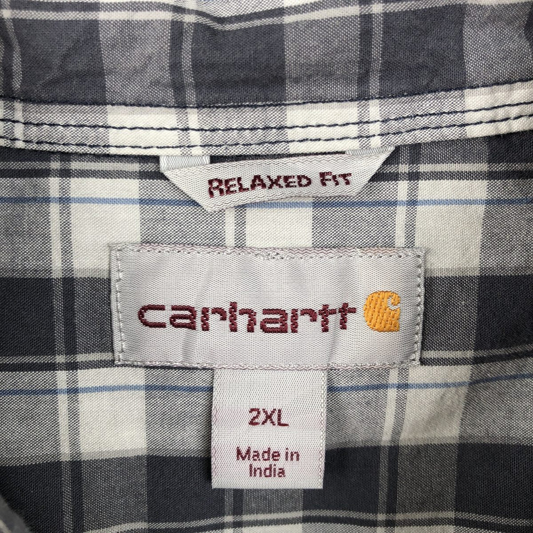 Carhartt RELAXED FIT Check Pattern Button-down Short Sleeve Work Shirt, Men's XXL cotton Charcoal Vintage Second Hand