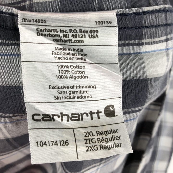 Carhartt RELAXED FIT Check Pattern Button-down Short Sleeve Work Shirt, Men's XXL cotton Charcoal Vintage Second Hand