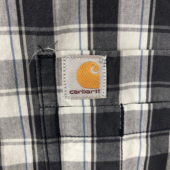 Carhartt RELAXED FIT Check Pattern Button-down Short Sleeve Work Shirt, Men's XXL cotton Charcoal Vintage Second Hand