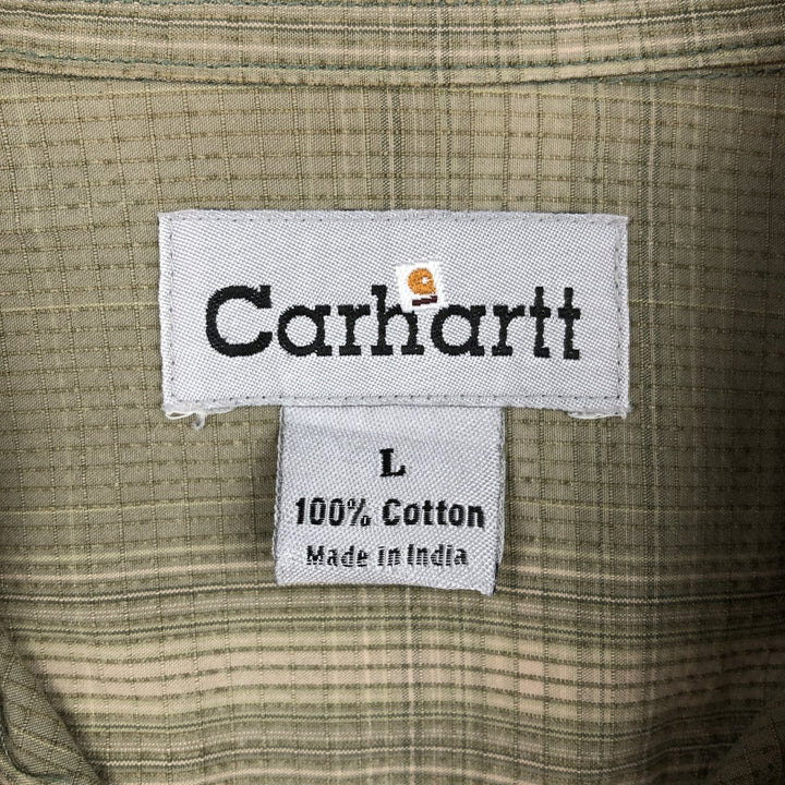 Carhartt Check Pattern Ripstop Short-Sleeve Work Shirt, Boxy Shirt, Men's Size L (approx.) cotton Khaki type sage green Vintage Second Hand
