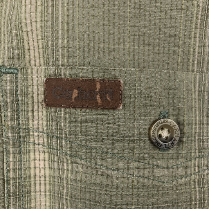 Carhartt Check Pattern Ripstop Short-Sleeve Work Shirt, Boxy Shirt, Men's Size L (approx.) cotton Khaki type sage green Vintage Second Hand