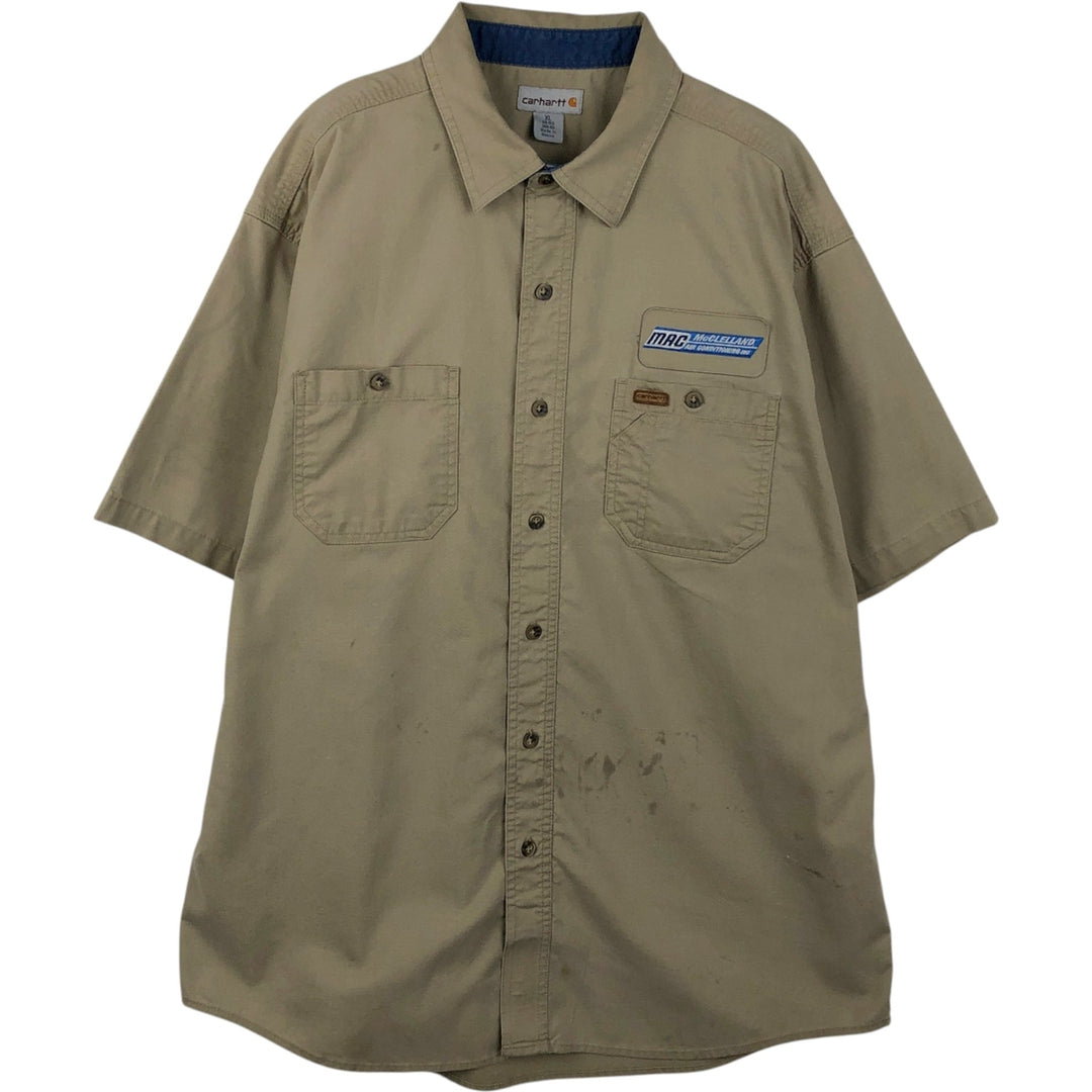 Carhartt McClelland Air Conditioning Advertising Short-Sleeve Work Shirt, Men's Size XL (approx.) cotton Beige type Vintage Second Hand