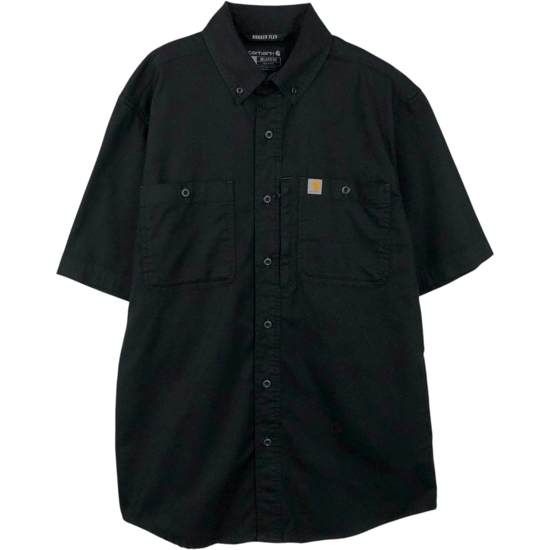 Carhartt Relaxed Fit Rugged Flex Button-Down Short-Sleeve Work Shirt (Men's Size M) cotton black type Vintage Second Hand