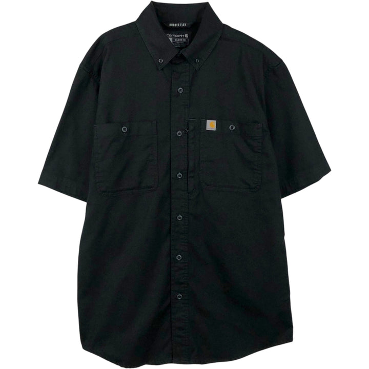 Carhartt Relaxed Fit Rugged Flex Button-Down Short-Sleeve Work Shirt (Men's Size M) cotton black type Vintage Second Hand