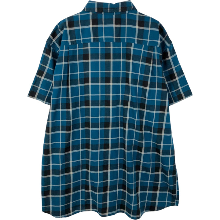 Carhartt Relaxed Fit Rugged Flex Check Pattern Short-Sleeve Work Shirt, Men's Size XL (approx.) cotton Navy blue Vintage Second Hand