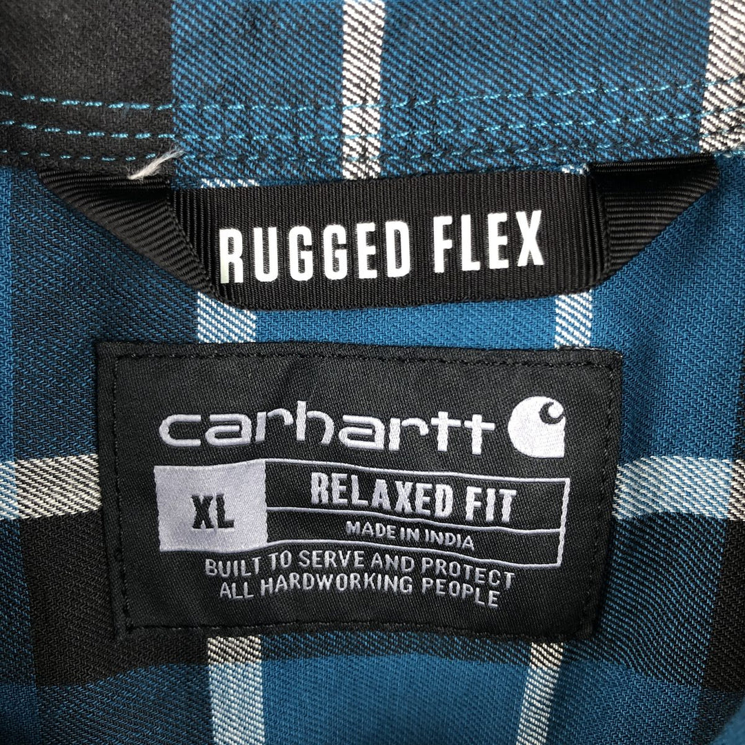 Carhartt Relaxed Fit Rugged Flex Check Pattern Short-Sleeve Work Shirt, Men's Size XL (approx.) cotton Navy blue Vintage Second Hand