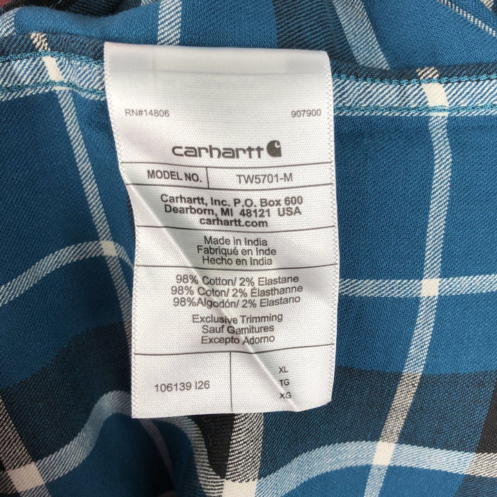 Carhartt Relaxed Fit Rugged Flex Check Pattern Short-Sleeve Work Shirt, Men's Size XL (approx.) cotton Navy blue Vintage Second Hand