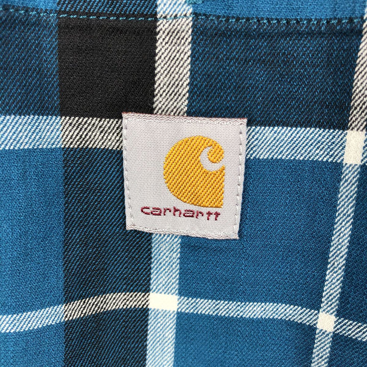 Carhartt Relaxed Fit Rugged Flex Check Pattern Short-Sleeve Work Shirt, Men's Size XL (approx.) cotton Navy blue Vintage Second Hand