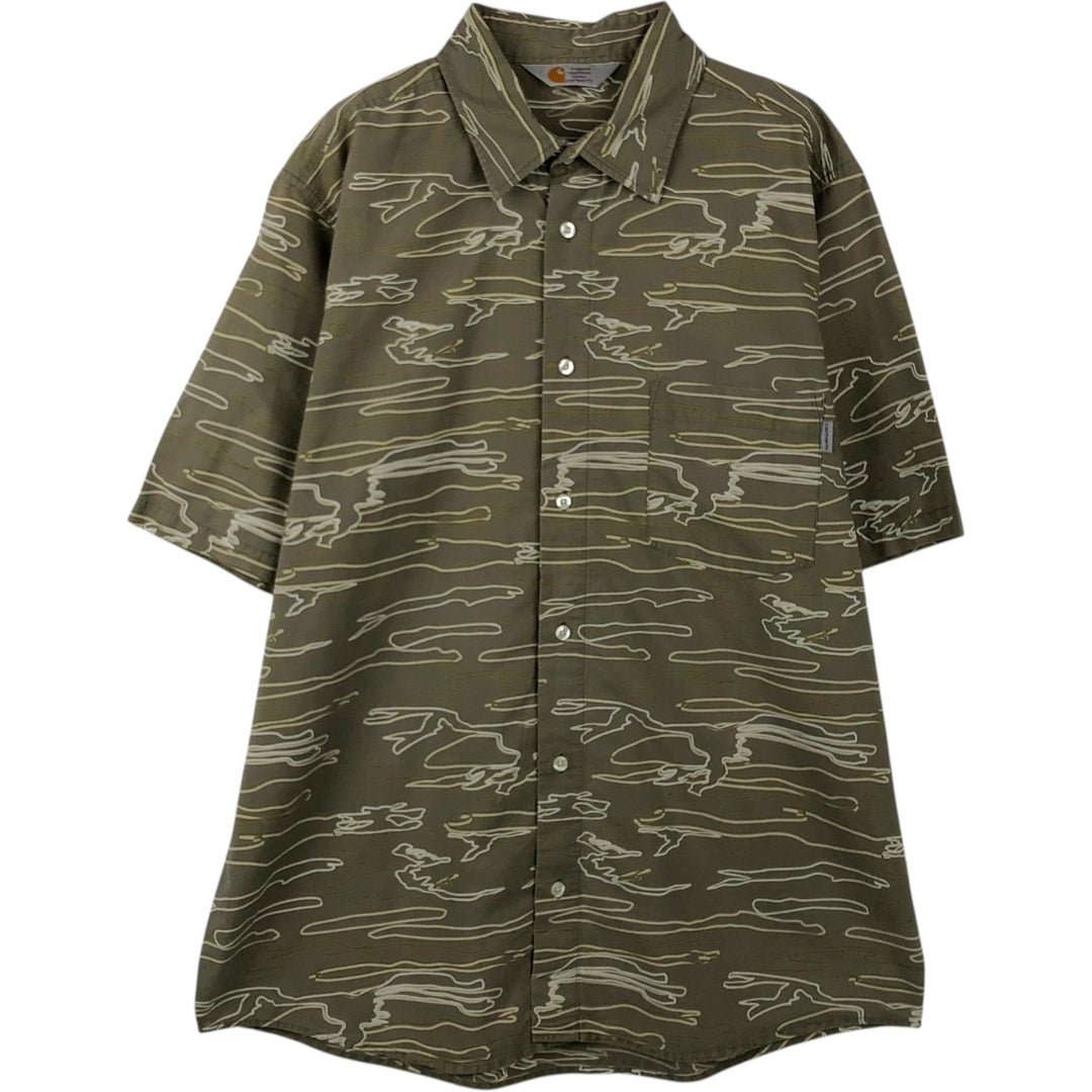 Carhartt RUGGED OUTDOOR WEAR all-over print short-sleeved work shirt, men's size L equivalent. unclear Khaki type Vintage Second Hand