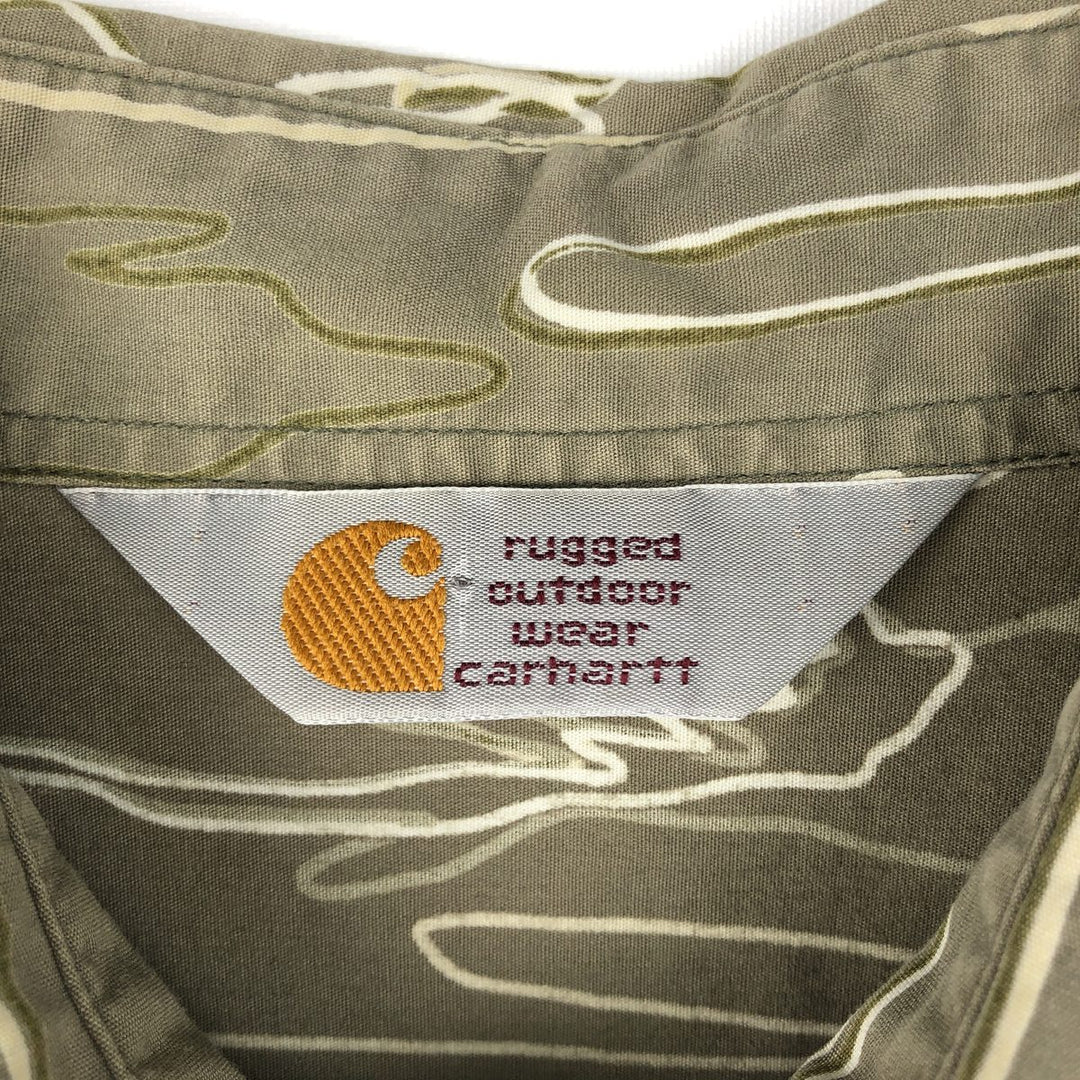 Carhartt RUGGED OUTDOOR WEAR all-over print short-sleeved work shirt, men's size L equivalent. unclear Khaki type Vintage Second Hand