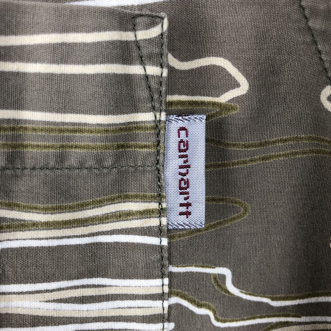 Carhartt RUGGED OUTDOOR WEAR all-over print short-sleeved work shirt, men's size L equivalent. unclear Khaki type Vintage Second Hand